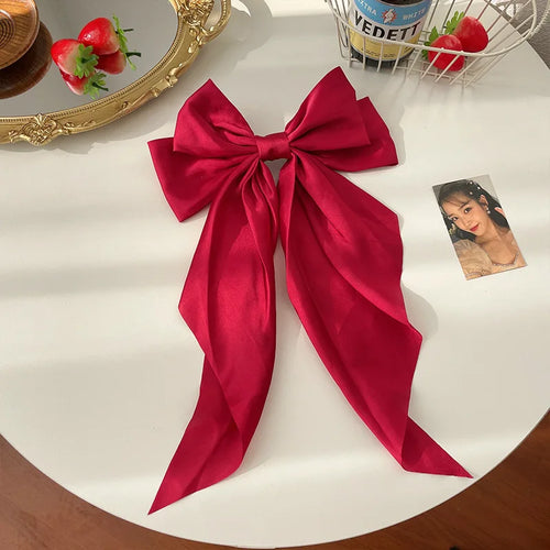 11 Solid Color Satin Ribbon Big Bows Hairpin Spring Clips Hair