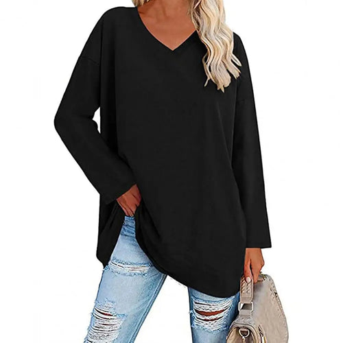 Fashion T-shirt Top  Breathable Stretchy Autumn Top  Solid Color Loose