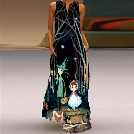 Women Summer Long Women's Dress Black Sleeveless Loose Face Print Elegant Party Dresses For Women 2023 Casual Beach Dress Female