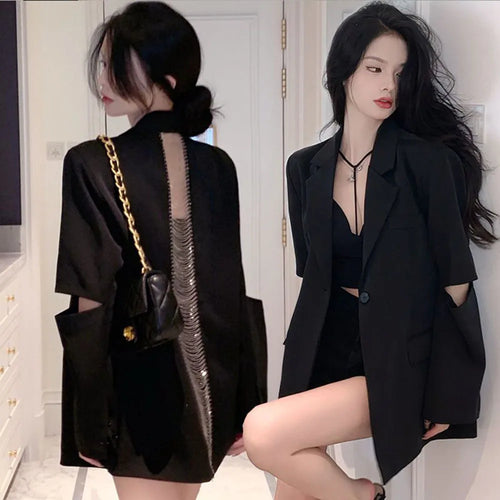 Autumn 2023 Fashion Women's Blazer New Back Hollow out Chain One