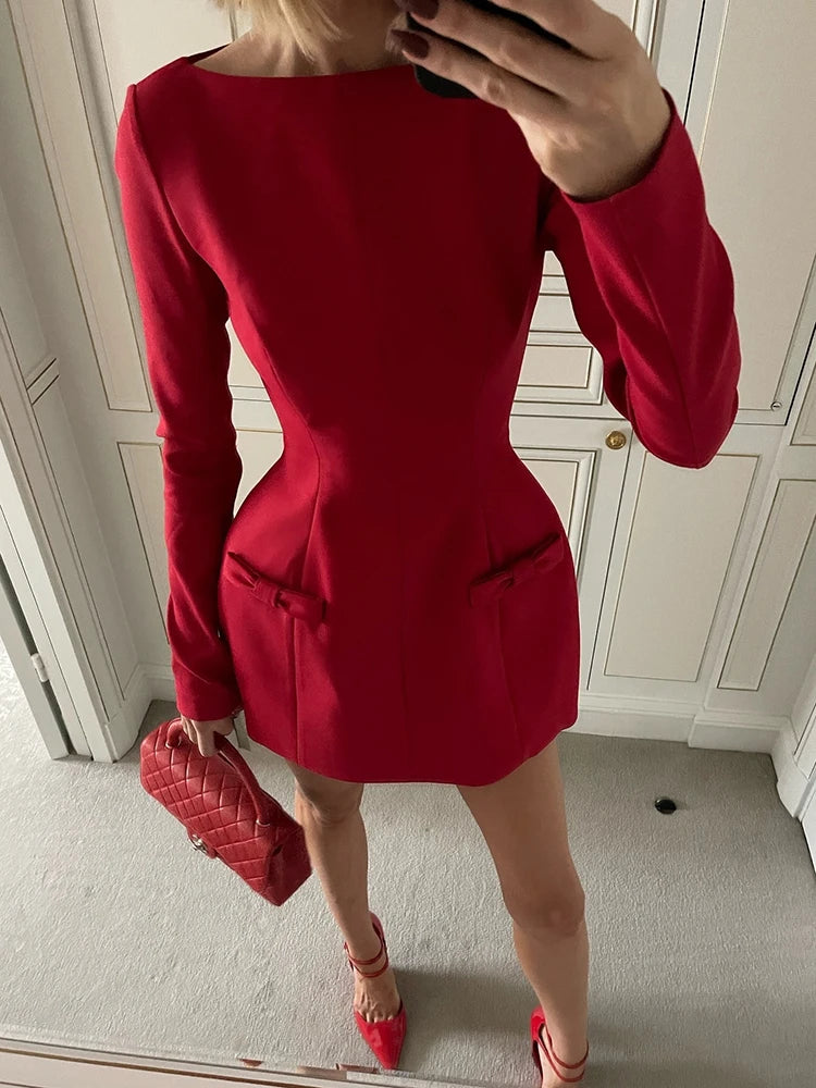 Mozision Double Bow Long Sleeve Sexy Mini Dress For Women Autumn