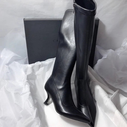 High Heels Women High Boots Suede Pointed Toe Elegant Knee High Shoes Woman Trend Fashion Sexy Pumps Party Chelsea Boots Mujer