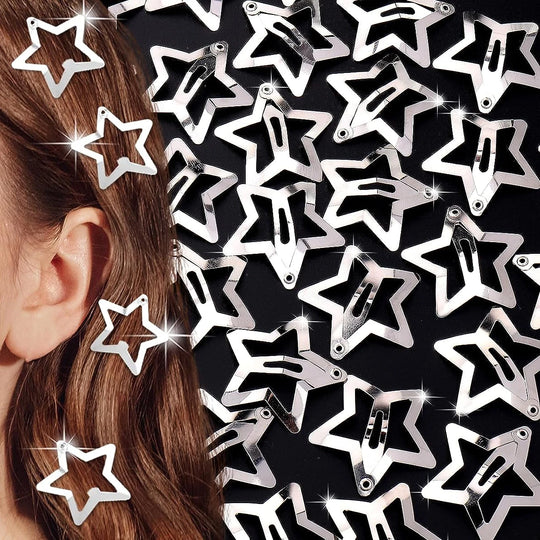 25/50Pcs Star Hair Clips for Girls Filigree Star Metal Snap Clip
