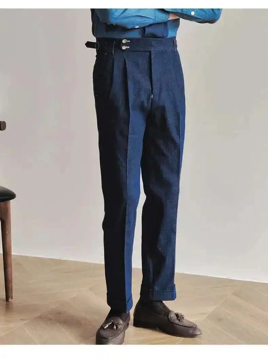 Denim Blue Quality Italy Business Dress Pants Men  Office Social Suit Pants Casual Wedding Groom Trouser Pantaloni Uomo Casual