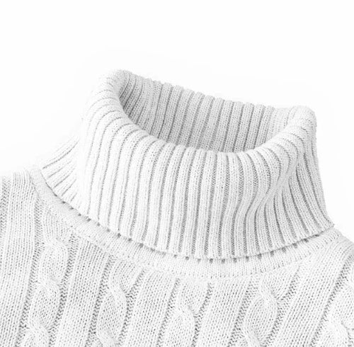 Men's High Neck Sweater Solid Color Pullover Knitted Warm Casual