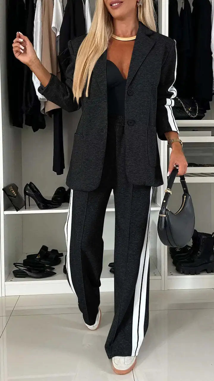 2 Piece Set Women Set Winter Fall Fashion V-neck Long Sleeve Blazer