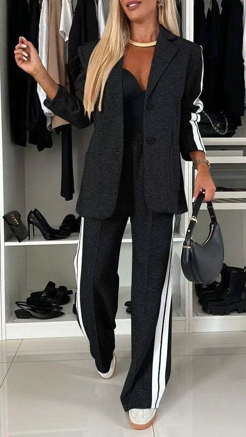 2 Piece Set Women Set Winter Fall Fashion V-neck Long Sleeve Blazer