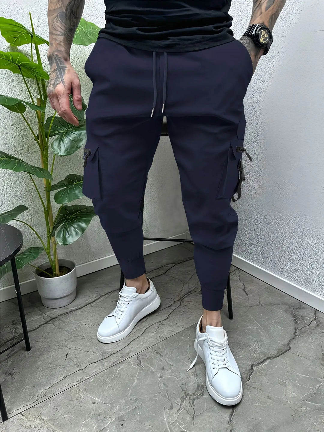 Spring and Autumn men ebay casual multi-pocket slim foot overalls