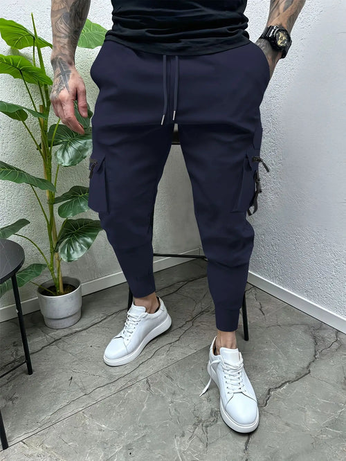 Spring and Autumn men ebay casual multi-pocket slim foot overalls