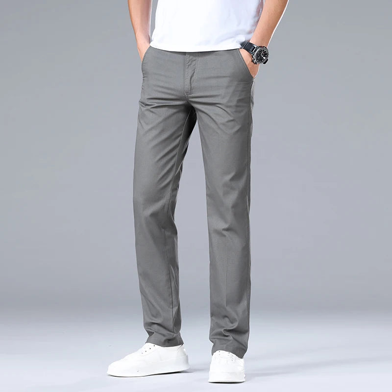 Top Quality 100% Cotton New Brand Casual Fashion Business Long Pants Straight High Waist Regular Fit Trousers Men's Clothing