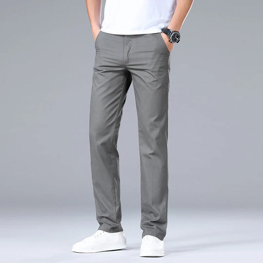 Top Quality 100% Cotton New Brand Casual Fashion Business Long Pants Straight High Waist Regular Fit Trousers Men's Clothing