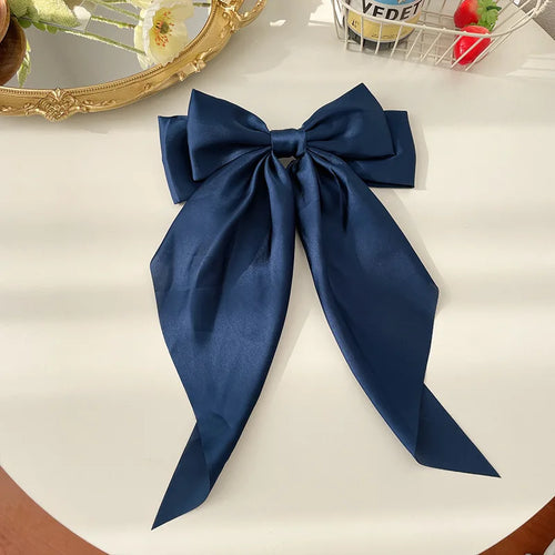 11 Solid Color Satin Ribbon Big Bows Hairpin Spring Clips Hair