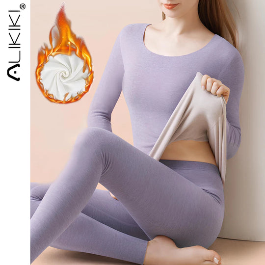 Women's Thermal Underwear Set First Base Layer Long Johns Fleece Lined
