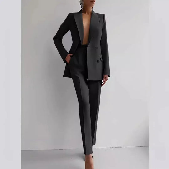Women New 2pcs Clothes Set Solid Color Long Sleeve Blazer Jacket High