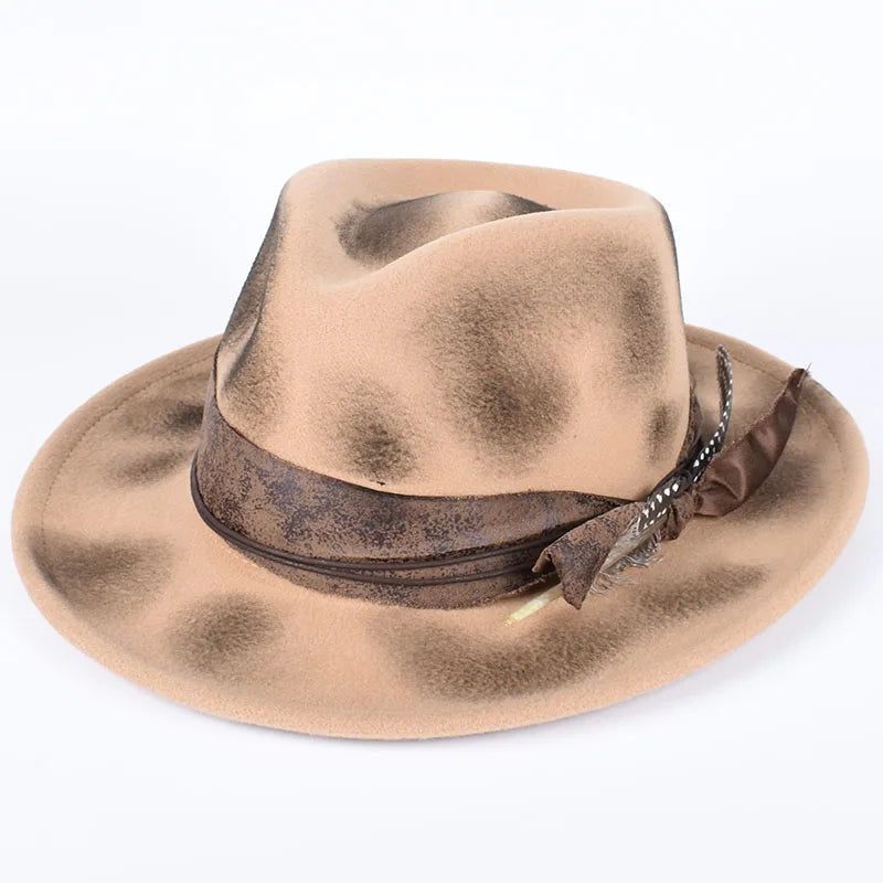 Vintage Feather Fedora Felt Hat Women Men Gentleman Hats New Autumn Casual Wide Brim Black Top Hat British Men's  Jazz Cap
