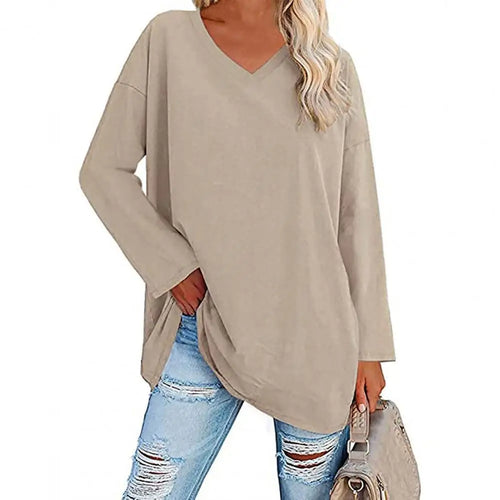 Fashion T-shirt Top  Breathable Stretchy Autumn Top  Solid Color Loose