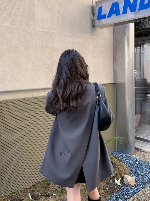 Zoki Back Slit Design Blazer Coats Women Casual Fashion Loose Korean