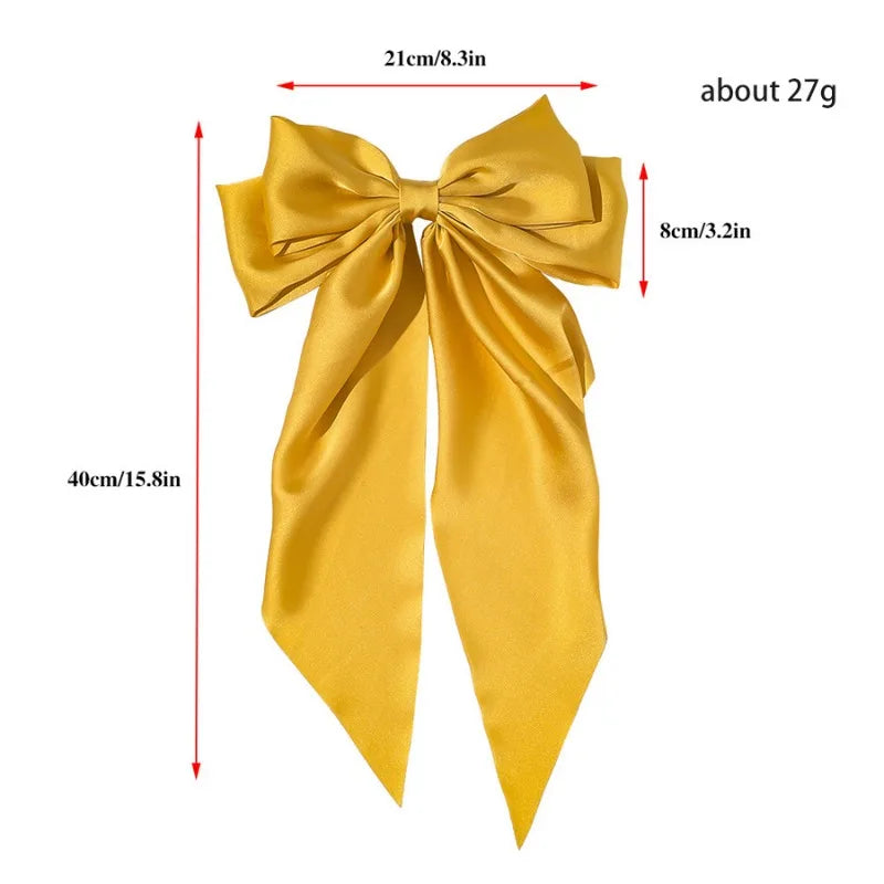11 Solid Color Satin Ribbon Big Bows Hairpin Spring Clips Hair