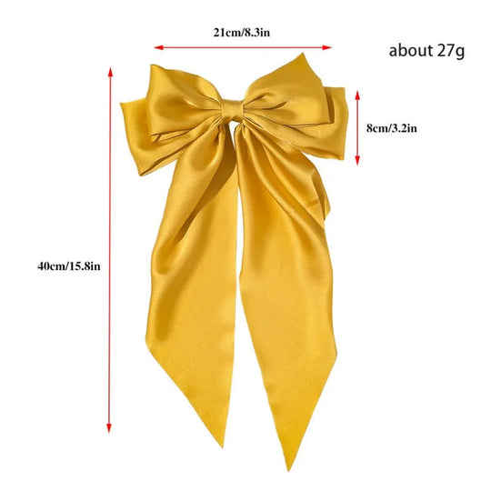 11 Solid Color Satin Ribbon Big Bows Hairpin Spring Clips Hair