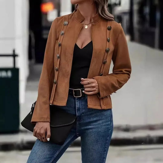 Spring Auutmn Jacket Blazer Coat Double-breasted Stand Collar Buttons