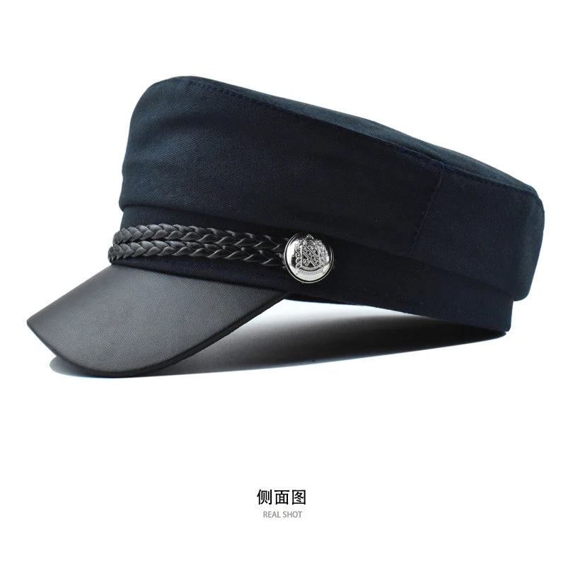 Women Men PU Leather Berets Hat Retro British Solid Beret Baseball Cap Outdoor Sun Hat Winter Warm Octagonal Hats Newsboy Caps