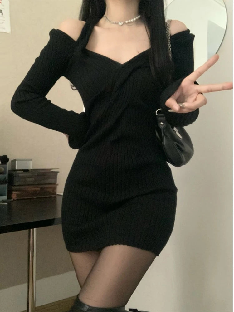 Autumn Winter Sexy Hot Long Sleeve Knit Dress Women Party Bodycon