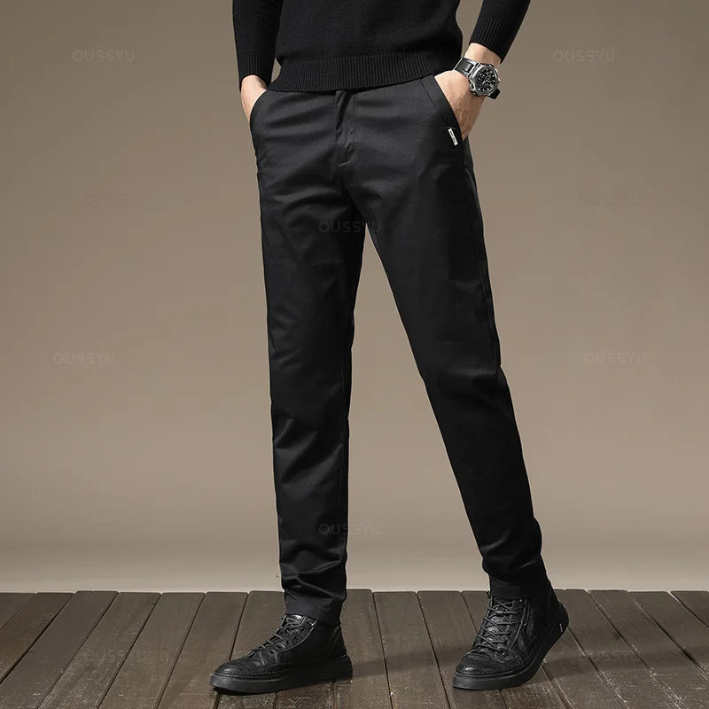 New High Quality Combed Cotton Casual Pants Men Thick Solid color