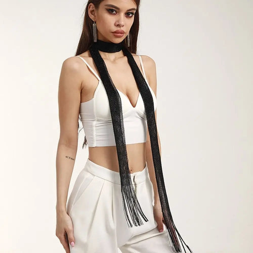Shiny Neck Wrapped For Women Lace Tassel Party Evening Dress Scarf