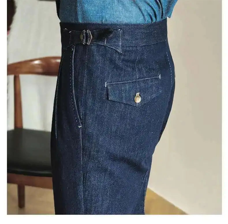 Denim Blue Quality Italy Business Dress Pants Men  Office Social Suit Pants Casual Wedding Groom Trouser Pantaloni Uomo Casual