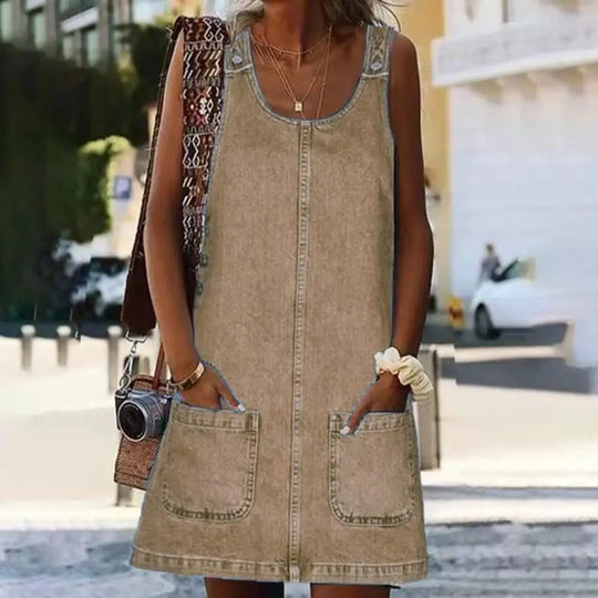 Fashion Faux Denim Dress Breathable Suspender Dress Skin-touch Pure