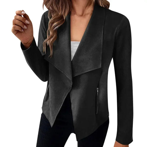 Women's Suit Jacket Solid Suede Lapel Zipper Pocket Office Commuting