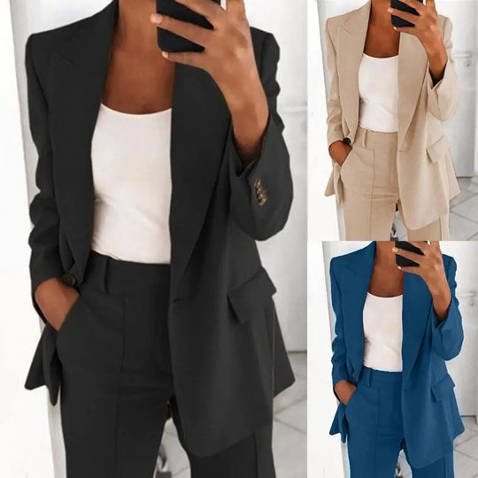 Popular Suit Coat Solid Color Blazer Long Sleeve Faux Pockets Blazer