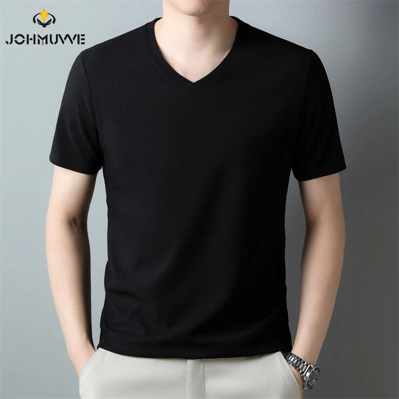 2025 Men's New Waffle V Neck Short Sleeved T-shirt Summer Comfortable