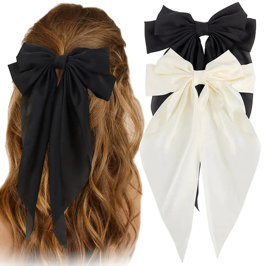2Pcs/Set Elegant Bow Ribbon Hair Clip Women Fashion Solid Bowknot