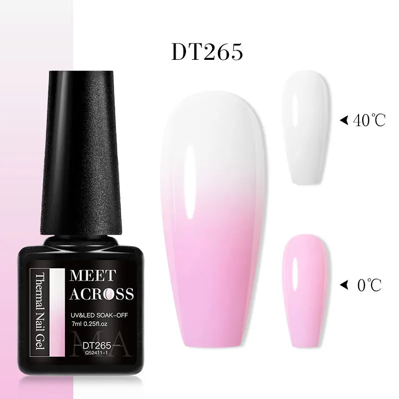 MEET ACROSS 7ml Thermal Gel Nail Polish Manicure 3 Layers Temperature Changing UV Gel Semi Permanent Soak Off Varnish Nail Art