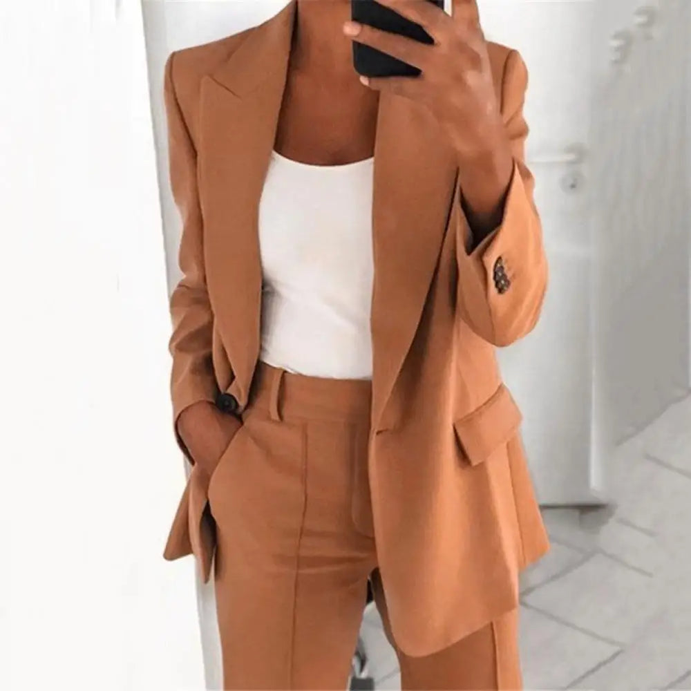 Turndown Collar Women Blazer Long Sleeve Buttons Blazer for Dating