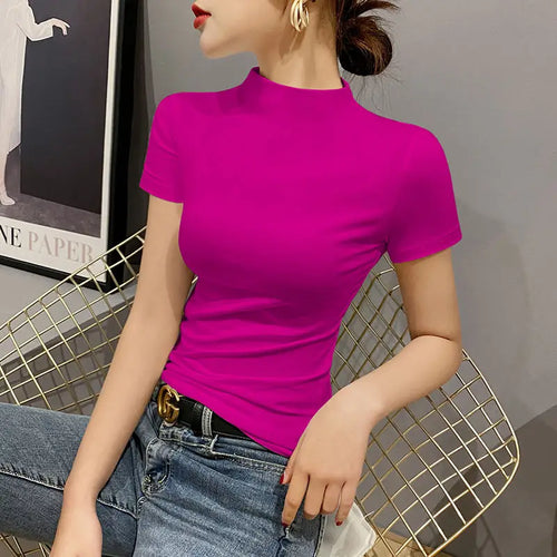 Luxury New Korean Style Women's Clothes High Neck Stretch Short