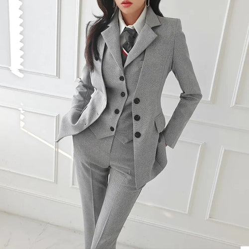 Korean Fashion Women Blazer 3 Pcs Vintage Long Sleeve Suit Jackets