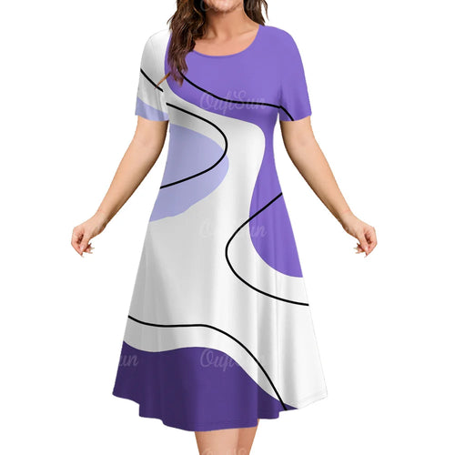 Woman Clothing Women‘S Short Sleeve Dress Loose Dresses 3d Streaks