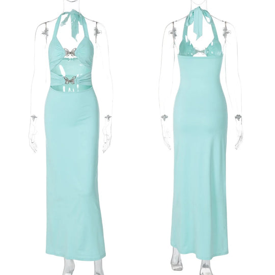 Sexy Hollow Out Maxi Dress for Women 2024 Summer Fashion Bow Halter