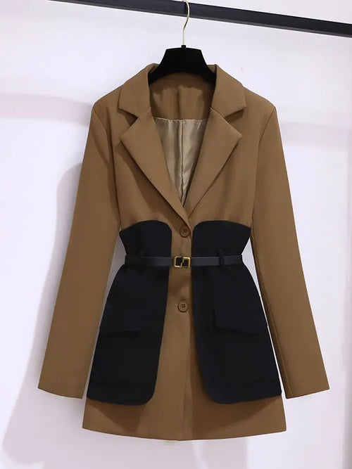 2025 Spring Belt Decorative Patchwork Jacket Blazer Casual Expansion