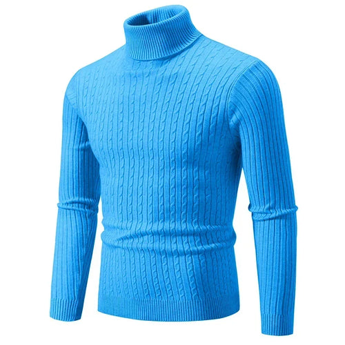 Men's High Neck Sweater Solid Color Pullover Knitted Warm Casual