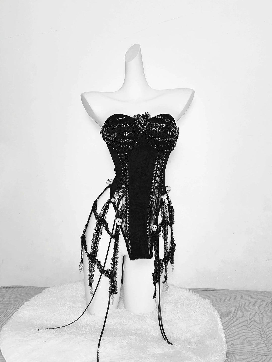 TDH Heavy Industries Handmade Pure Black Gothic Black Strap Drawstring Chest, Bird Cage, Affordable Bundle Body, Skincare Top