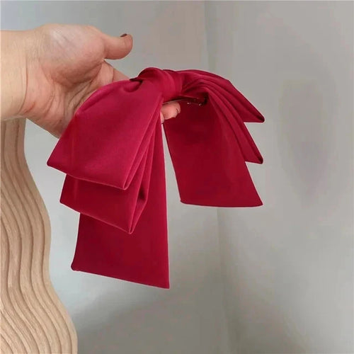 New Big Satin Hair Clip Hair Bows Girl Women Solid Pink Black Multi