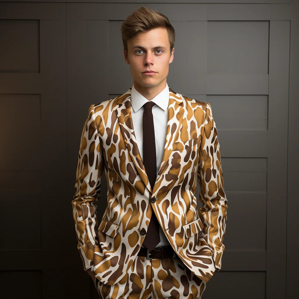 New Design Mens 2 Piece Suit Notched Lapel Fashion Vintage Coat Tiger Leopard Print Two Buttons Slim Fit Suit