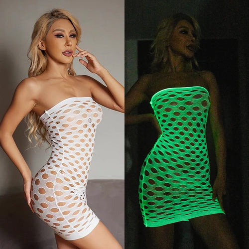 Luminous Fishnet Tights Women Elastic Mesh Open Crotch