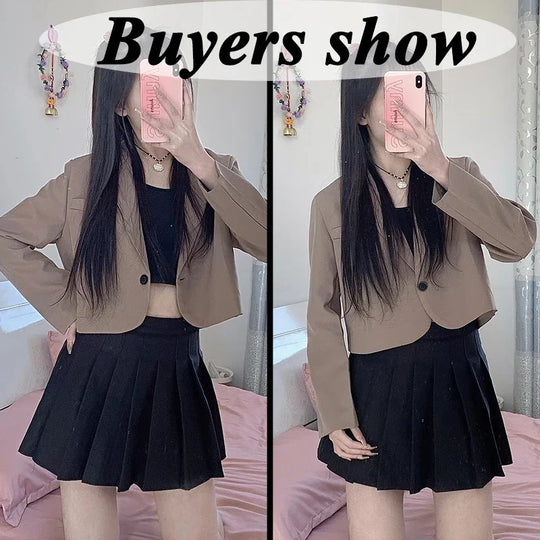 Lucyever Korean Cropped Blazers Women Solid Color Simple Single-button