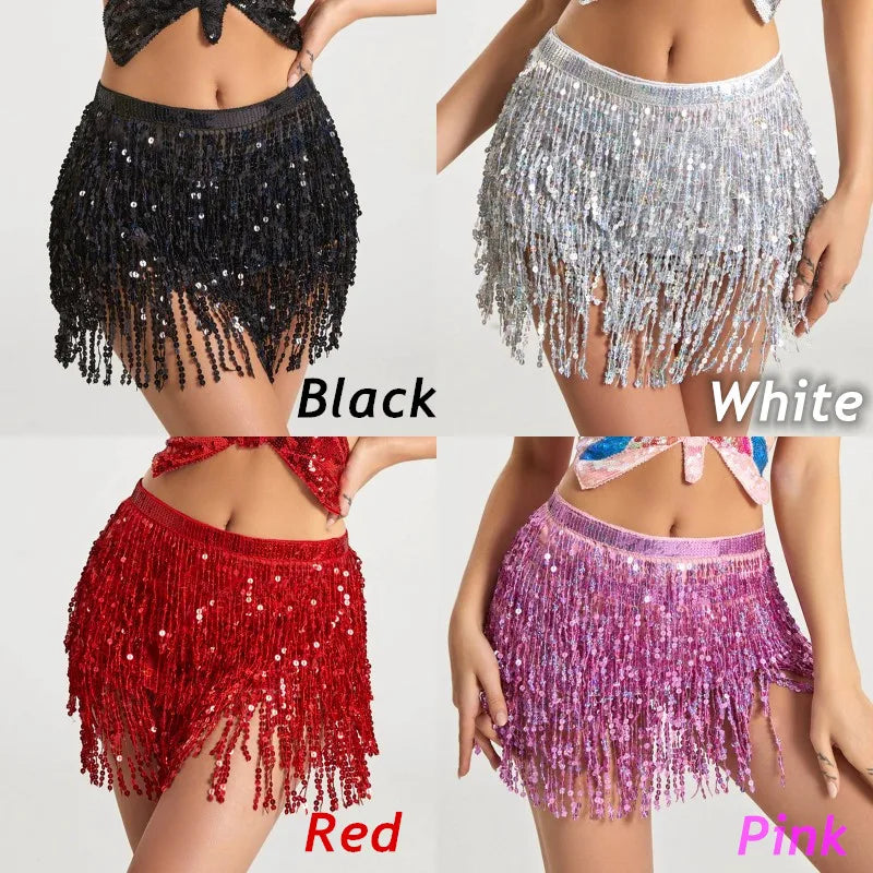 Belly Dance Layer Sequins Skirt Tassel Chain Belts Wrap Party Club