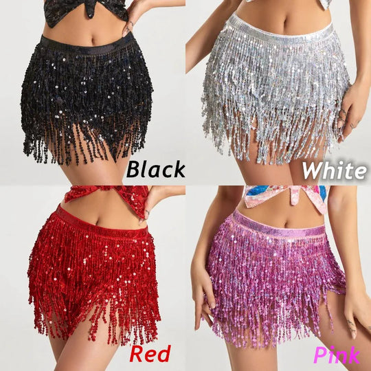 Belly Dance Layer Sequins Skirt Tassel Chain Belts Wrap Party Club