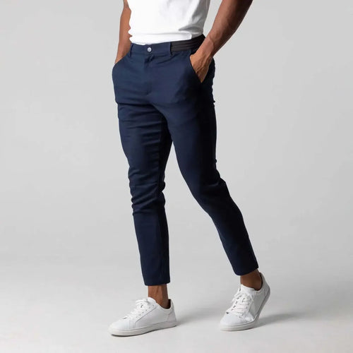 Active Chinos Comfortable Men Long Pants Stylish Slim Fit Ankle Length